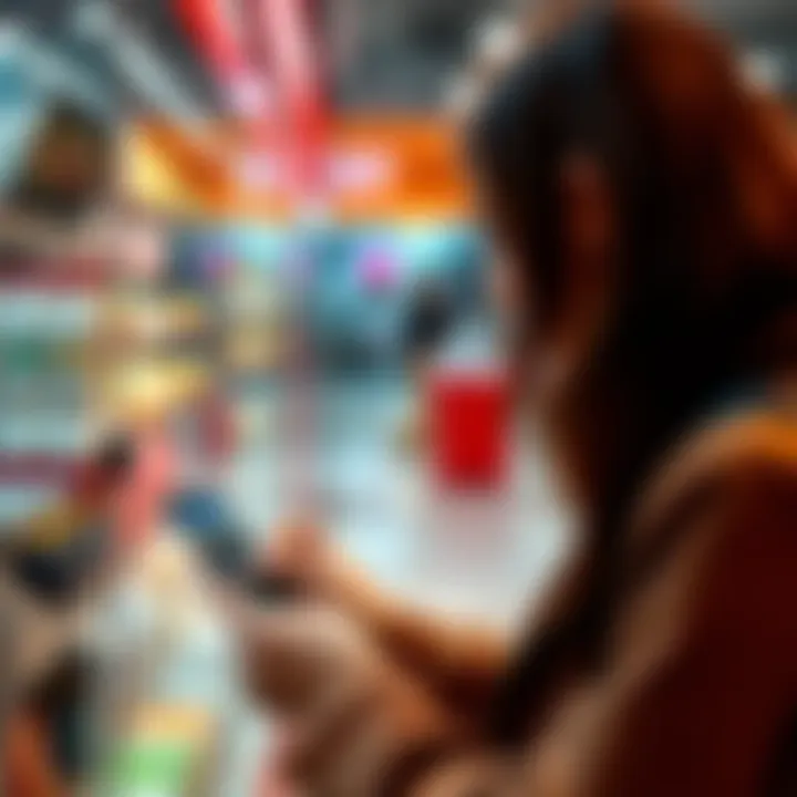 A person making a payment with USDC at a store, showing a digital wallet on their smartphone