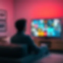 A person sitting on a couch watching television with advertisements playing on screen, looking thoughtful about the value of the ads.