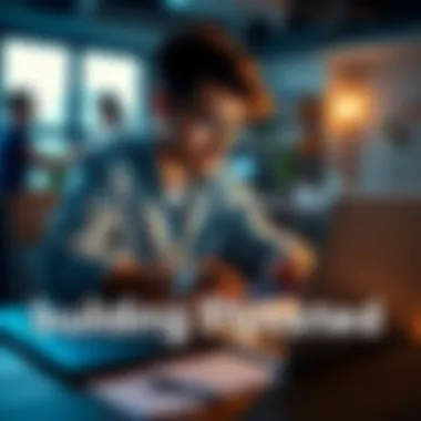 Person working on a financial app A person focused on developing a financial tracking app, surrounded by notes and a laptop, symbolizing growth and determination.
