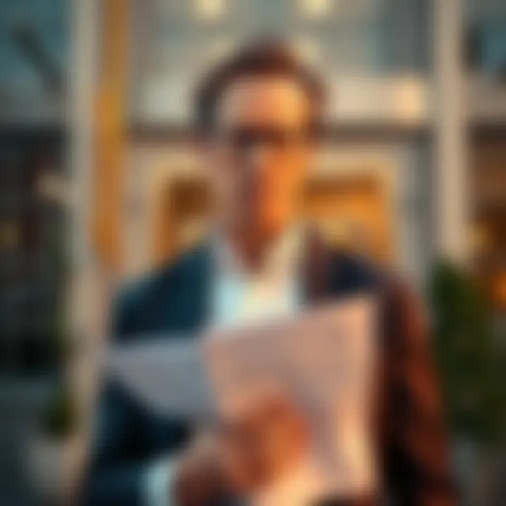 Peter Thiel stands outside an office building, looking serious while holding financial documents, symbolizing his exit from ETHZilla, reflecting a significant financial move.
