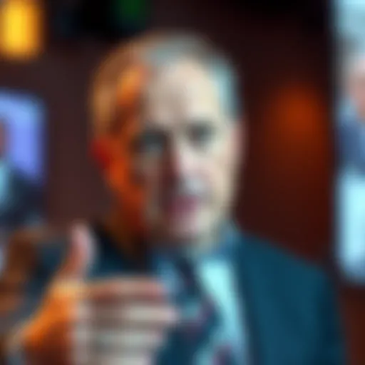 Peter Schiff speaking with a critical expression about Bitcoin's future in a presentation setting