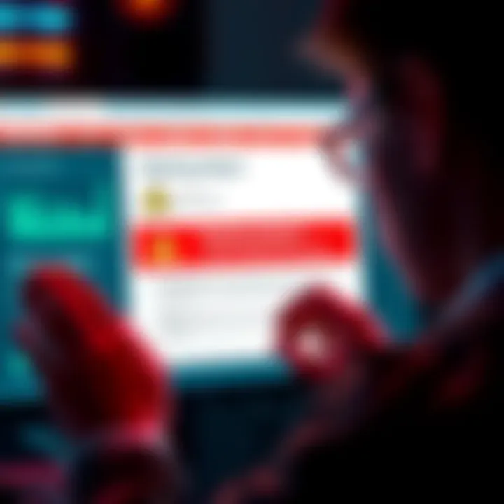 A person looking at a computer screen with a warning message about a phishing attack involving cryptocurrency, with a visible wallet verification page