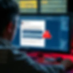 A person looking at a computer screen with a suspicious email, highlighting potential phishing signs.