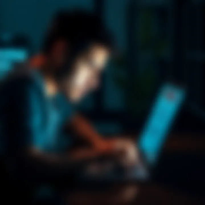 Phishing Scam Alert A person looking worried while checking their email on a laptop with warning signs displayed on the screen.