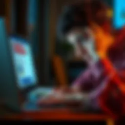 A worried person looking at their laptop with a notification about a phishing scam