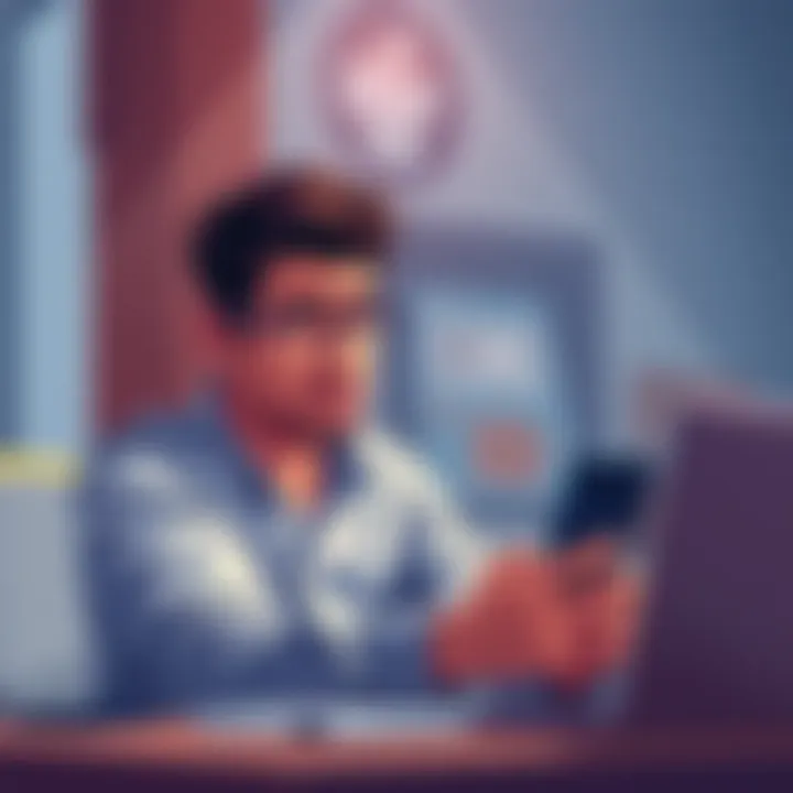 A person looking frustrated while trying to verify their phone number on an app with a laptop and smartphone in hand