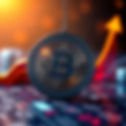 A digital representation of Pi coin symbol with upward trend graphics in the background, suggesting growth and investment potential.