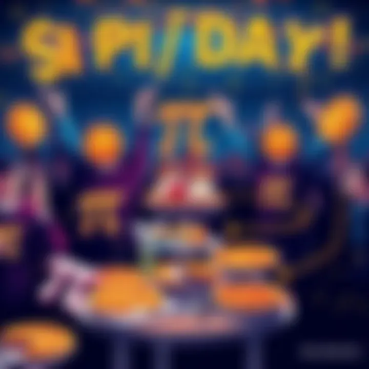 People celebrating Pi Day with pies and decorations featuring the number Pi, symbolizing excitement around $PI price increase.