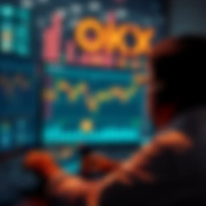 A person checking cryptocurrency prices on a computer screen with the Pi Network logo and OKX exchange interface visible.