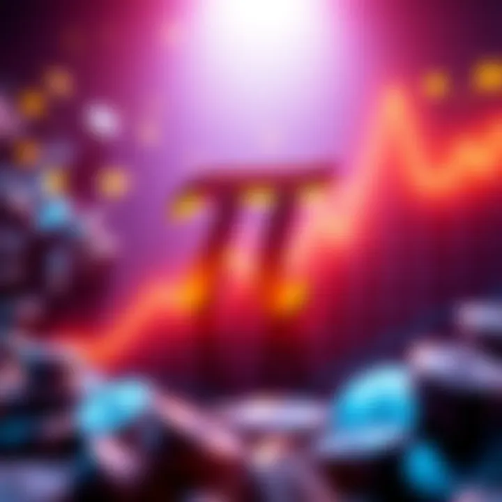 A graph showing the upward trend of Pi's value with currency symbols around it, symbolizing investment opportunities.