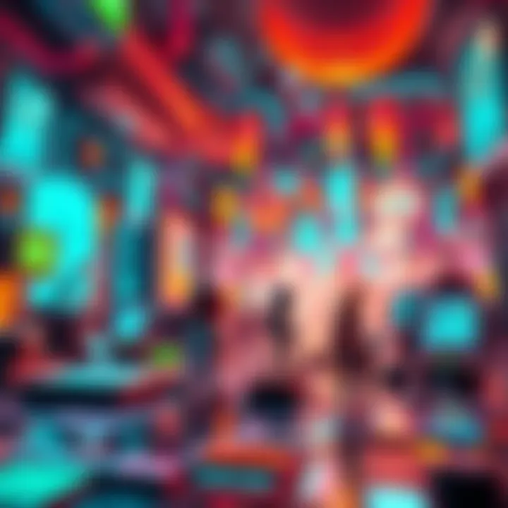 A vibrant scene showcasing pixel art characters interacting with advanced Nano technology elements in a digital environment.