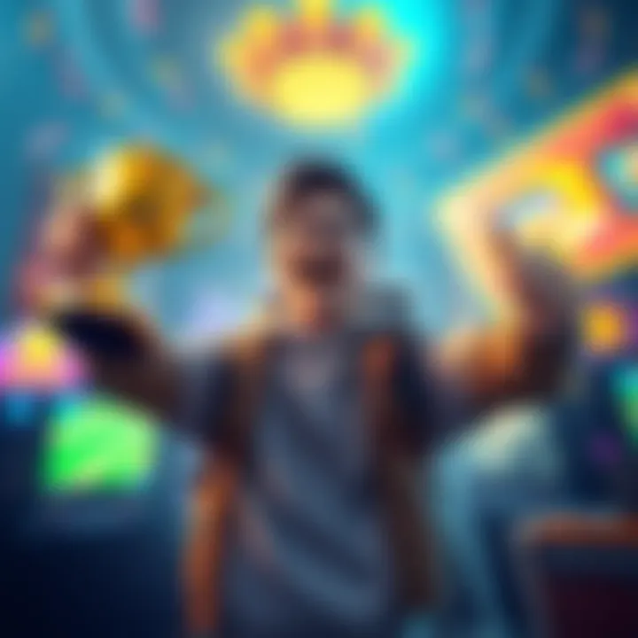 A joyful gamer holding a trophy after finishing a 3-hour minigame ladder for the first time.