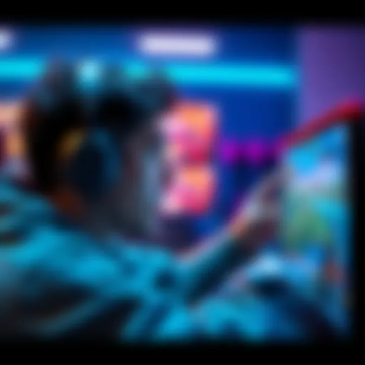 A gamer looking frustrated at their screen while playing a fishing game, with glitch effects visible on the display