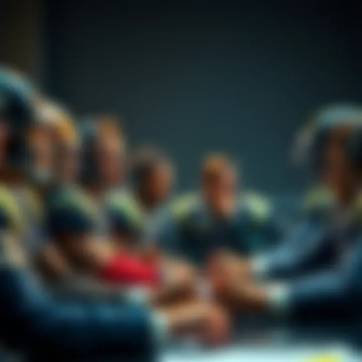 Player and Management Communication Decline A group of somber players looking concerned during a meeting with management, showing a divide in communication post-Manning's departure.