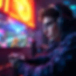 A gamer focused on the screen, determined to push through a challenging game level, showing concentration and effort.