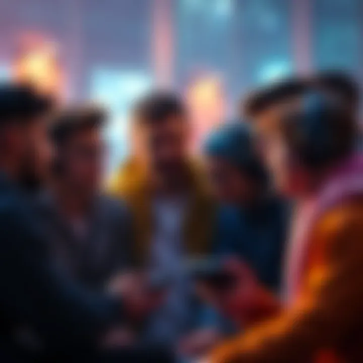 A group of gamers sharing stories about their favorite game, looking nostalgic and engaged in discussion
