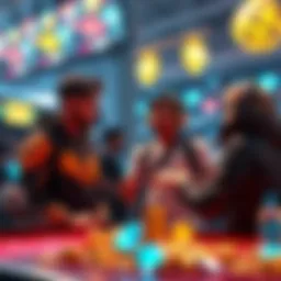 A group of players discussing options to trade tokens for diamonds in a game setting