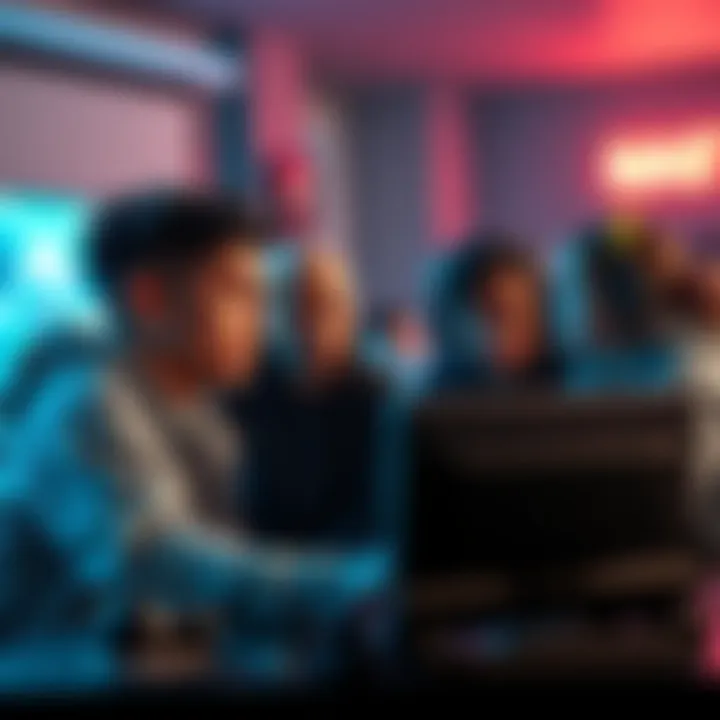 A group of frustrated players discussing unfair game challenges, showing expressions of disappointment and concern. They are gathered around a gaming setup with a screen displaying the challenges.