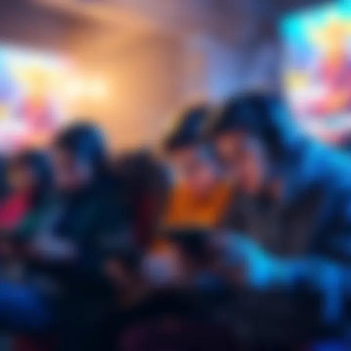 Group of gamers looking frustrated at their devices due to reward issues in a mobile game application