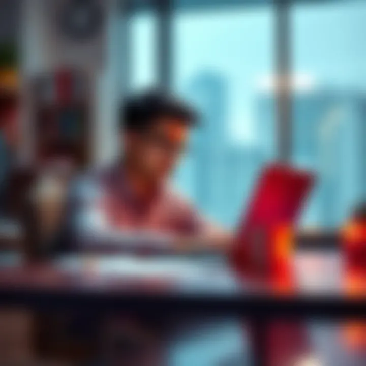 A person sitting at a desk with a laptop, writing down strategies to earn points quickly for a monthly mission.