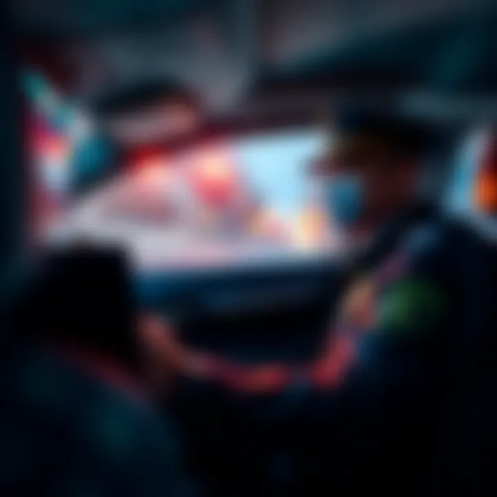 A police officer reviewing bodycam footage in a patrol car, with sensitive data visible on screen.