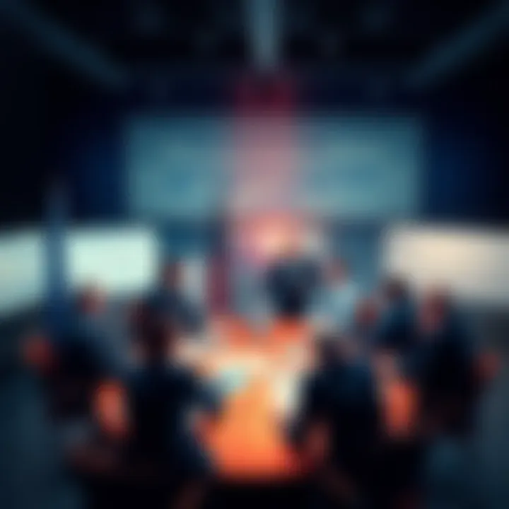 Group of people discussing political strategies around a table with charts and documents