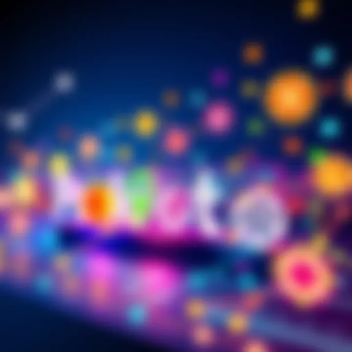 A vibrant digital illustration showcasing various new projects symbolizing growth on the Polkadot network, featuring colorful icons and interconnected lines representing collaboration.