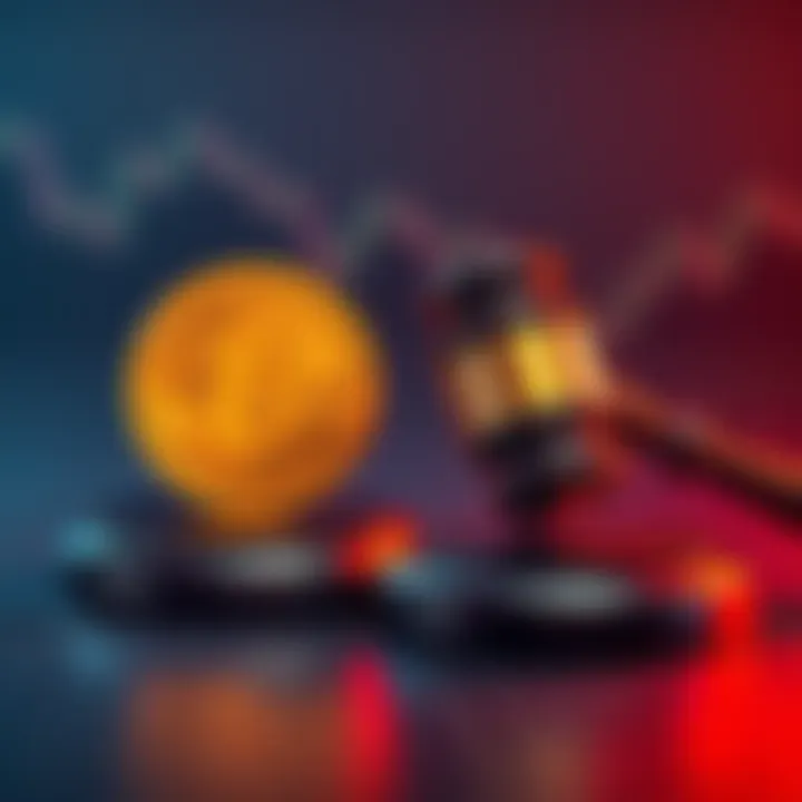 A gavel and Bitcoin symbol representing legal disputes in trading markets
