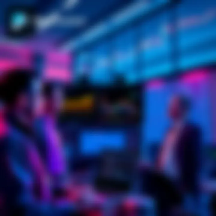 Traders discussing market changes on Polymarket, showing charts and data on screens.