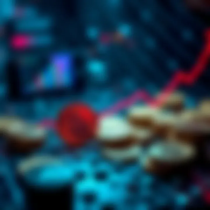 A graphic showing Bitcoin coins and a downward trend line, representing the rise of a Ponzi scheme