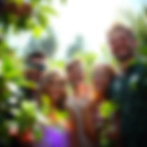 Positive Energy for a Green Day A vibrant scene with people smiling, surrounded by green plants and sunlight, celebrating a positive and lucky Thursday.