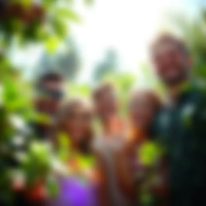 Positive Energy for a Green Day A vibrant scene with people smiling, surrounded by green plants and sunlight, celebrating a positive and lucky Thursday.
