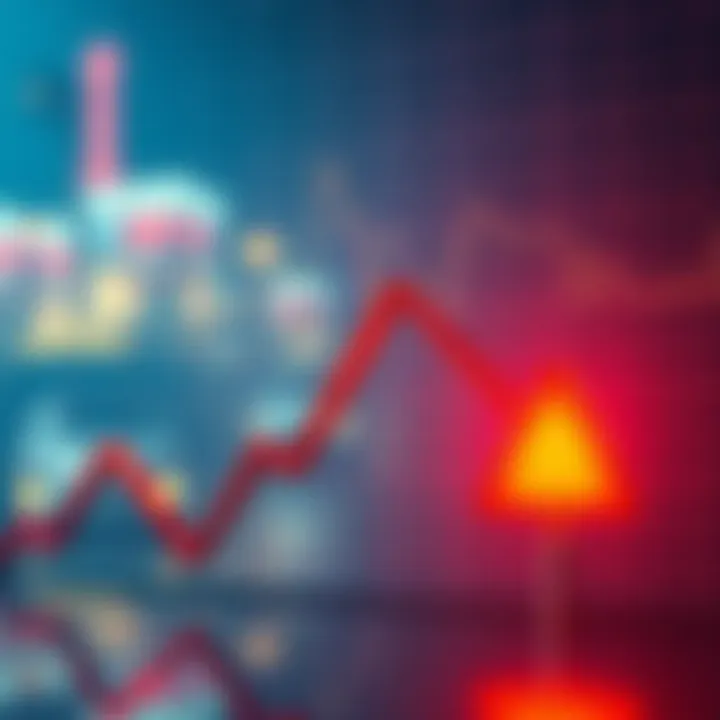 A downward graph showing a significant decline in prices with a warning sign indicating risks