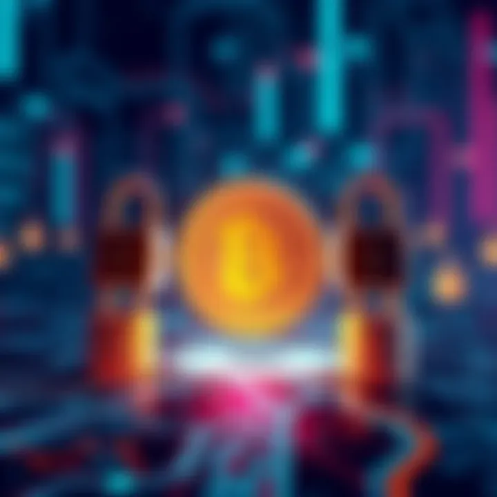 Illustration of a Bitcoin symbol surrounded by locks representing privacy and security in transactions