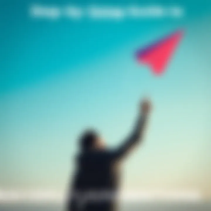 A person launching a paper airplane, symbolizing the start of a project. They are focused and determined, with a clear sky in the background.