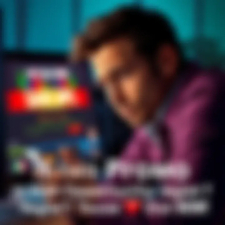 Person examining a promotional offer A person looking closely at a promotional offer on a computer screen, with a puzzled expression