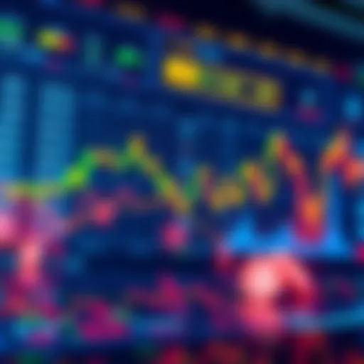 A graphic showing a digital finance exchange interface, with charts and crypto symbols, representing DeFi marketing strategies.