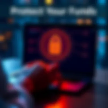 A person using a laptop with a lock icon on the screen, symbolizing fund security against phishing threats.