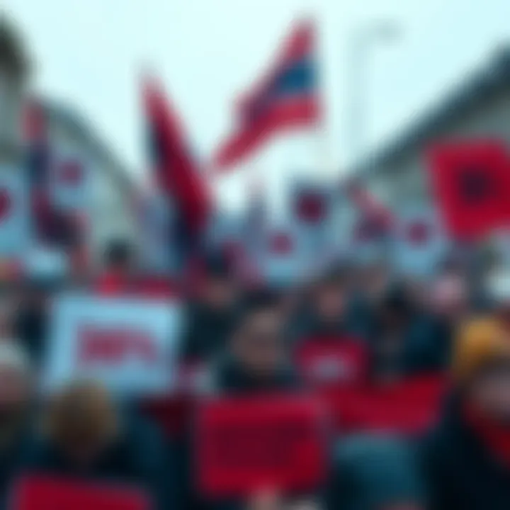 People protesting against the 36% tax on unrealized gains in the Netherlands, holding signs and banners expressing discontent.