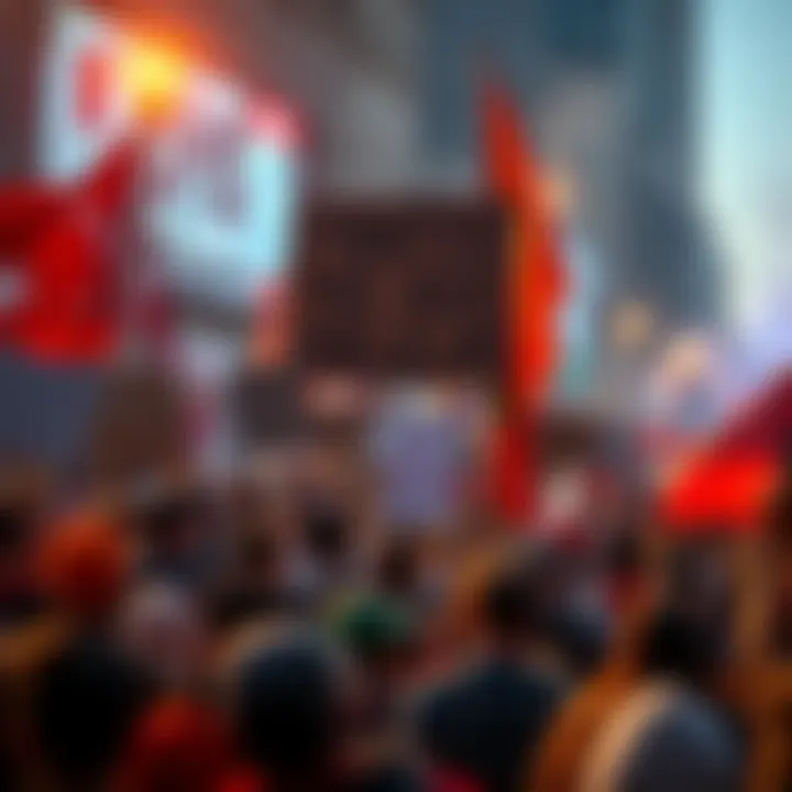 A large crowd of protesters holding banners and signs during a demonstration, showcasing their demands and concerns.