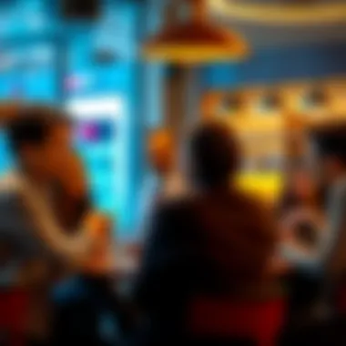 A diverse group of people engaging in a lively discussion about recent events at a café.