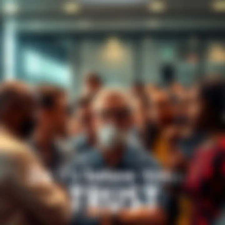 A group of diverse people discussing public figures, showing mixed reactions and skepticism