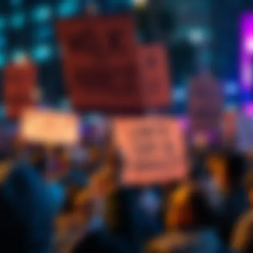 A group of people holding signs demanding the arrest of a public figure during a protest