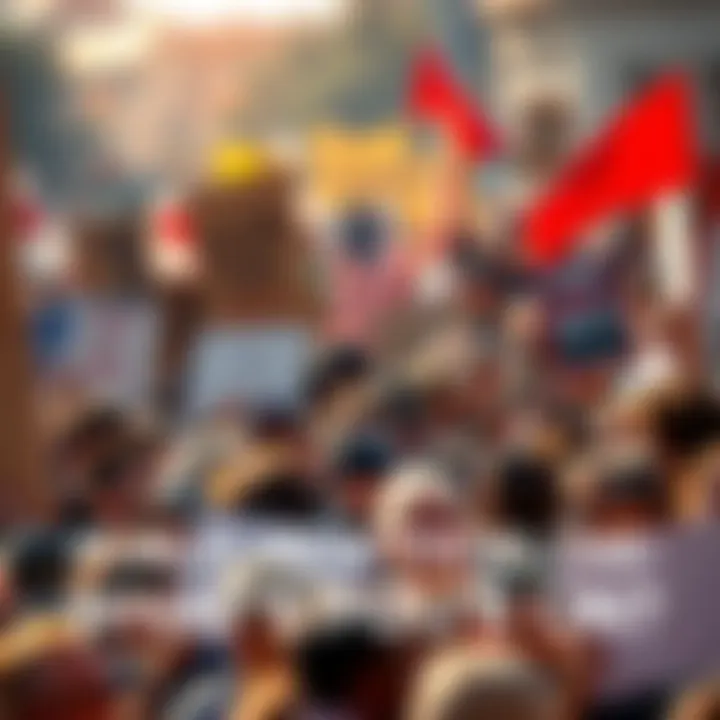 Crowd of people holding signs and protesting in response to recent events