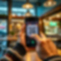 A smartphone scanning a QR code for payment in a cafe, showing the simplicity of digital transactions in Slovenia.