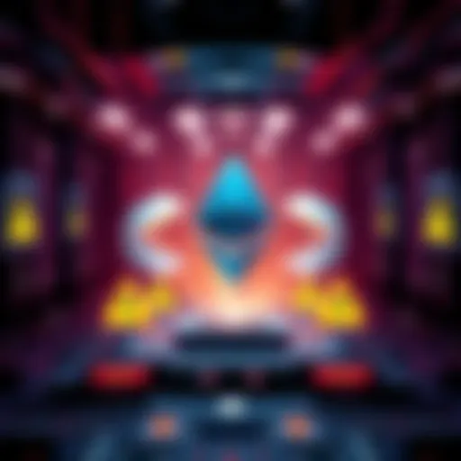 Illustration showing digital Ethereum logos under a quantum computer with warning signs, representing potential risks to cryptocurrency assets.