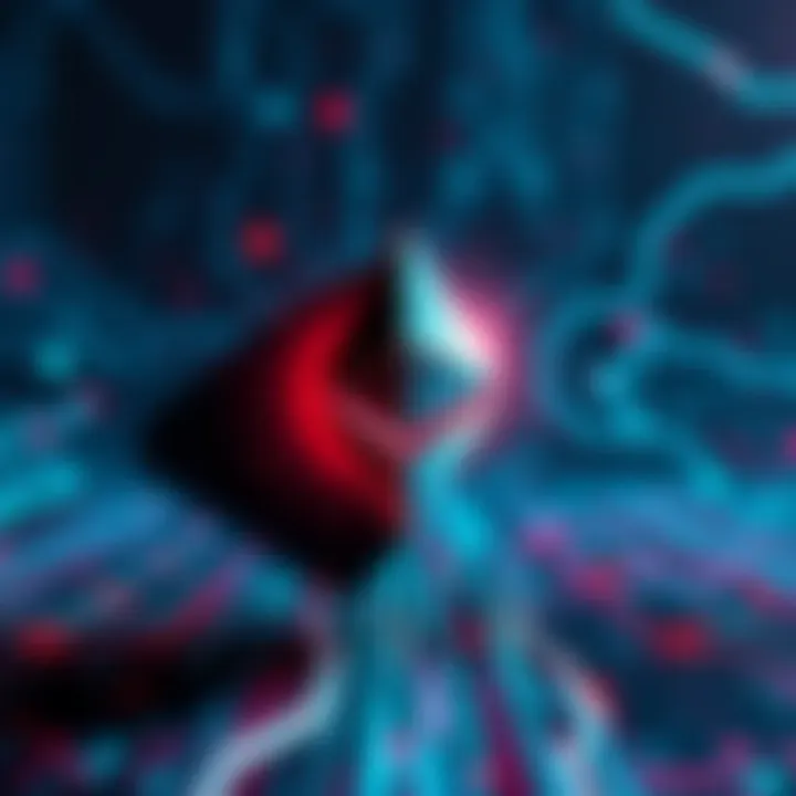 A visual representation of a quantum computer casting a shadow over the Ethereum logo, symbolizing the potential risk to its security.