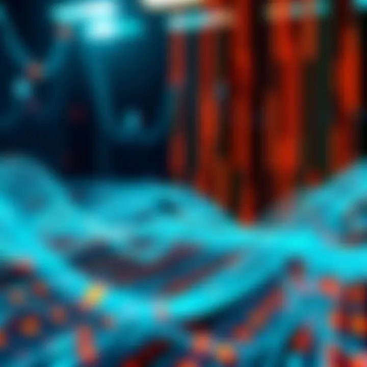 A visual representation of a quantum computer with interconnected qubits and waves illustrating quantum mechanics concepts.