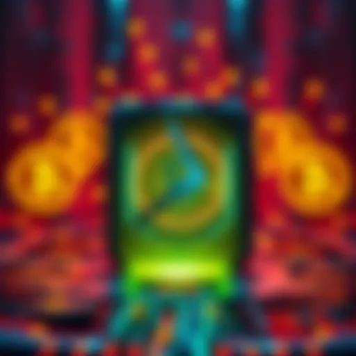 A quantum computer with glowing cryptocurrency symbols around it, representing the intersection of technology and digital assets.