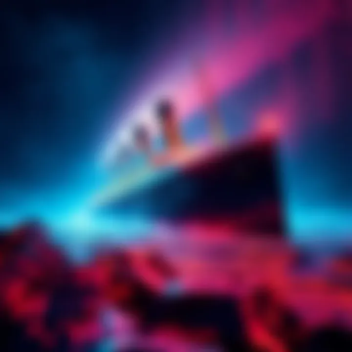 Quantum Computing Threat Visual representation of quantum computing risks with a ship resembling the Titanic sinking in a sea of code and cryptographic symbols.